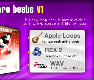 Electro Apple Loops, REX2 loops and WAV Loops all included when you buy our drum loop download packs.